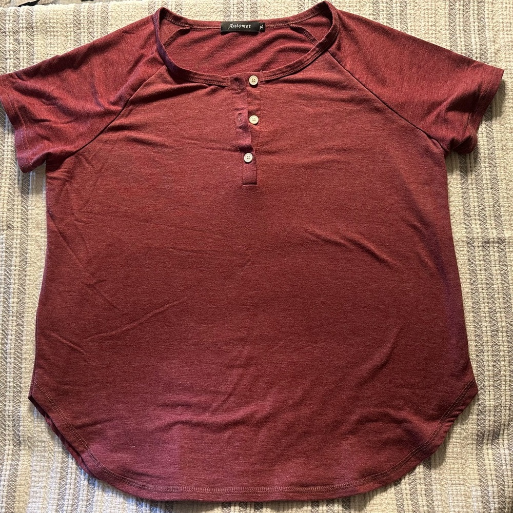 Casual Burgundy Short Sleeve Top